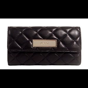 DKNY Black Quilted Nappa Leather French Wallet
